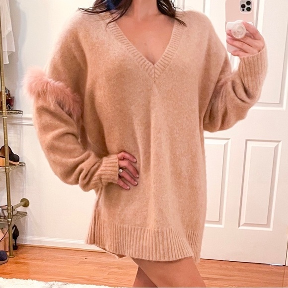 LAPOINTE Fox Fur Trim V Neck Cashmere Silk Pullover Sweater M/L - Picture 5 of 11